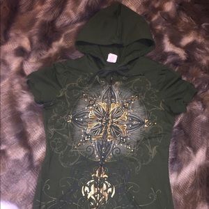 Hooded short sleeve zip up sweatshirt